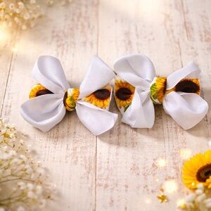 White Hair Bows with Sunflower Print